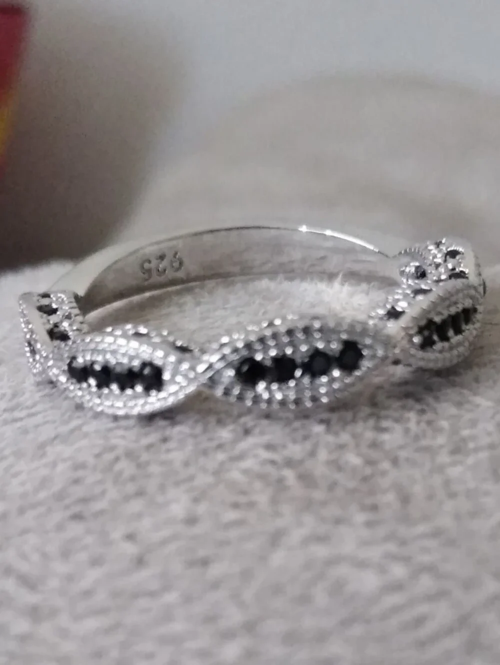 10k White Gold Over Silver 2 PC Onyx Solitaire W/Accents Eternity Ring Set Sz 10